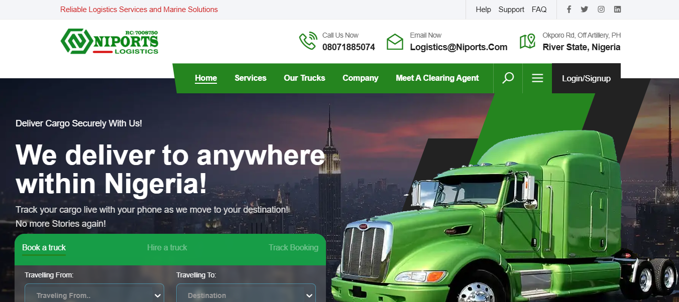 Niports - Logistics and transportation services website
